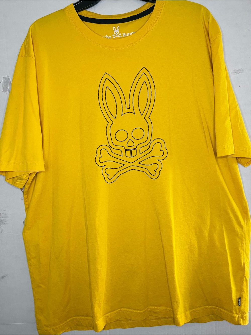 Psycho Bunny Men’s Bright Yellow Short Sleeve Tee with Skull Bunny Graphic